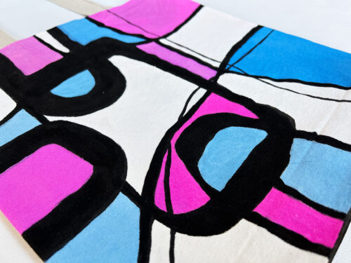 abstract pink blue canvas tote bag detail