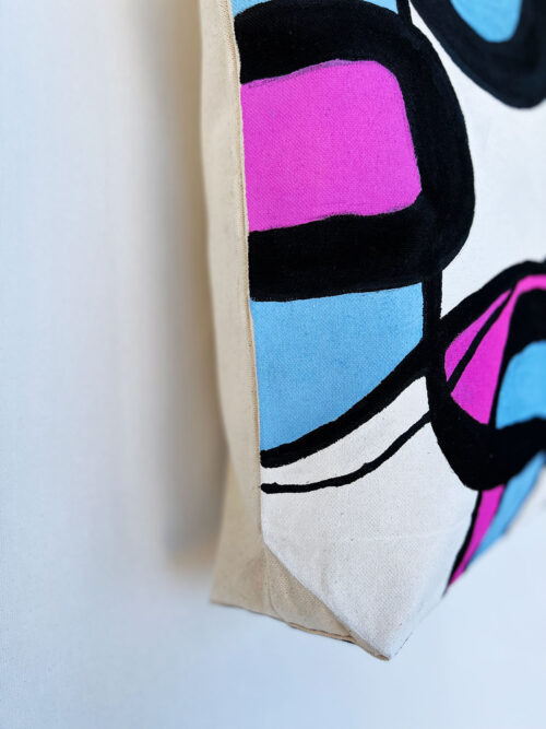abstract pink blue canvas tote bag side