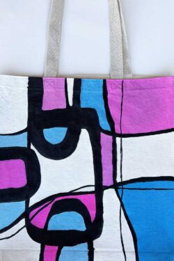abstract pink blue canvas tote bag