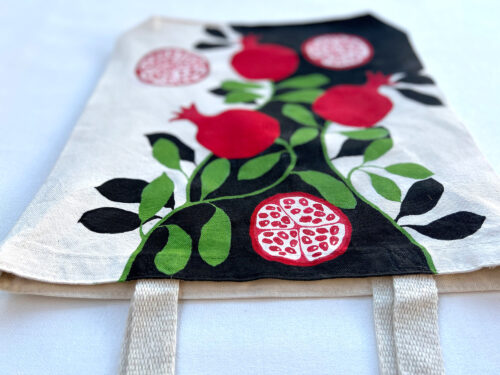 pomegranates black and white artsy tote bag detail