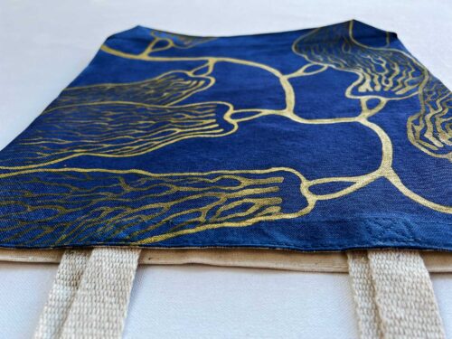 seaweed gold and navy artsy tote bag detail