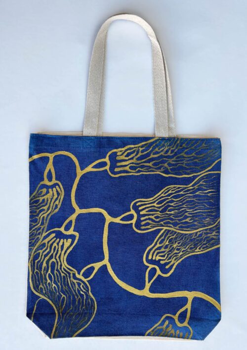 seaweed gold and navy artsy tote bag main