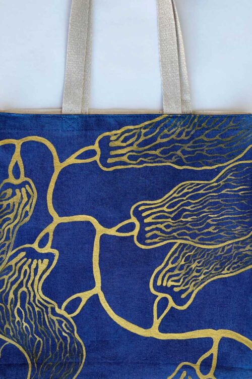 seaweed gold and navy artsy tote bag main